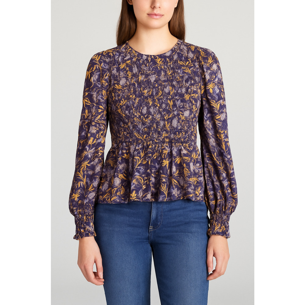 Universal Thread XXL Boho Floral Smocked Blouse Purple Long Sleeve